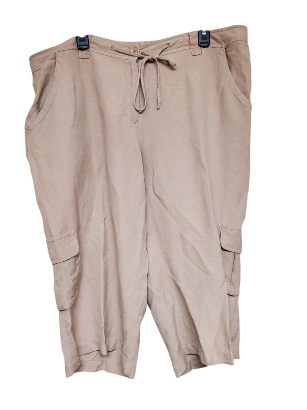 Lane Bryant Woman's Tan Khaki Linen Blend Cropped Cargo Capris Plus Size 18/20